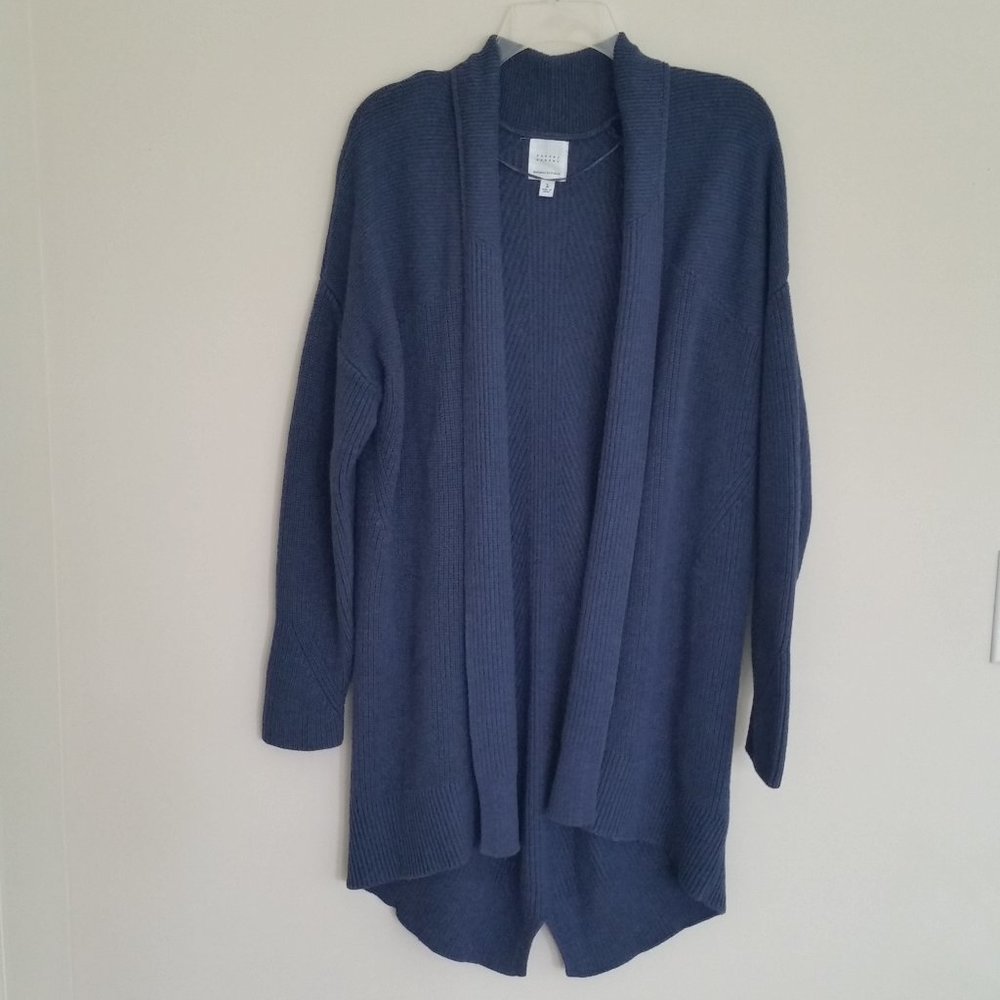 BANANA REPUBLIC SIZE L DENIM BLUE OPEN FRONT SHAWL COLLAR COTTON BLEND CARDIGAN
